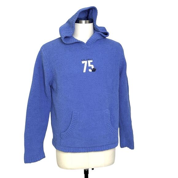 Oarsman 913 Hoodie Sweater Men Large US Navy 75 Blue Thick Knit Comfy Unisex Vtg - Picture 2 of 11